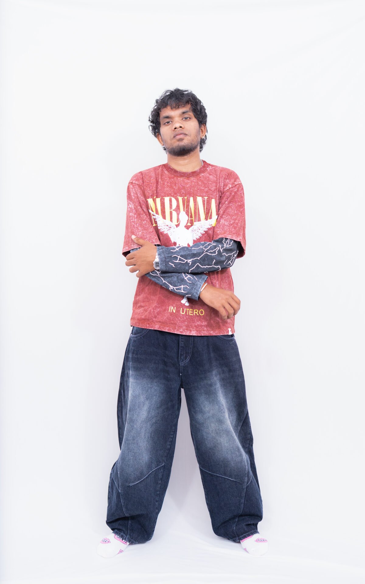 Nirvana “in utero” Double Sleeve Acide Wash Tee - Red