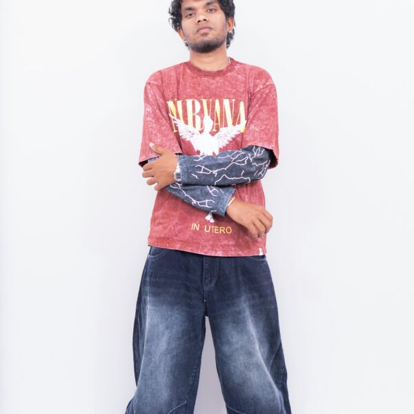 Nirvana “in utero” Double Sleeve Acide Wash Tee - Red