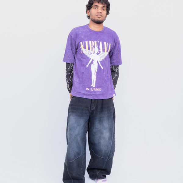 Nirvana “in utero” Double Sleeve Acide Wash Tee - Purple