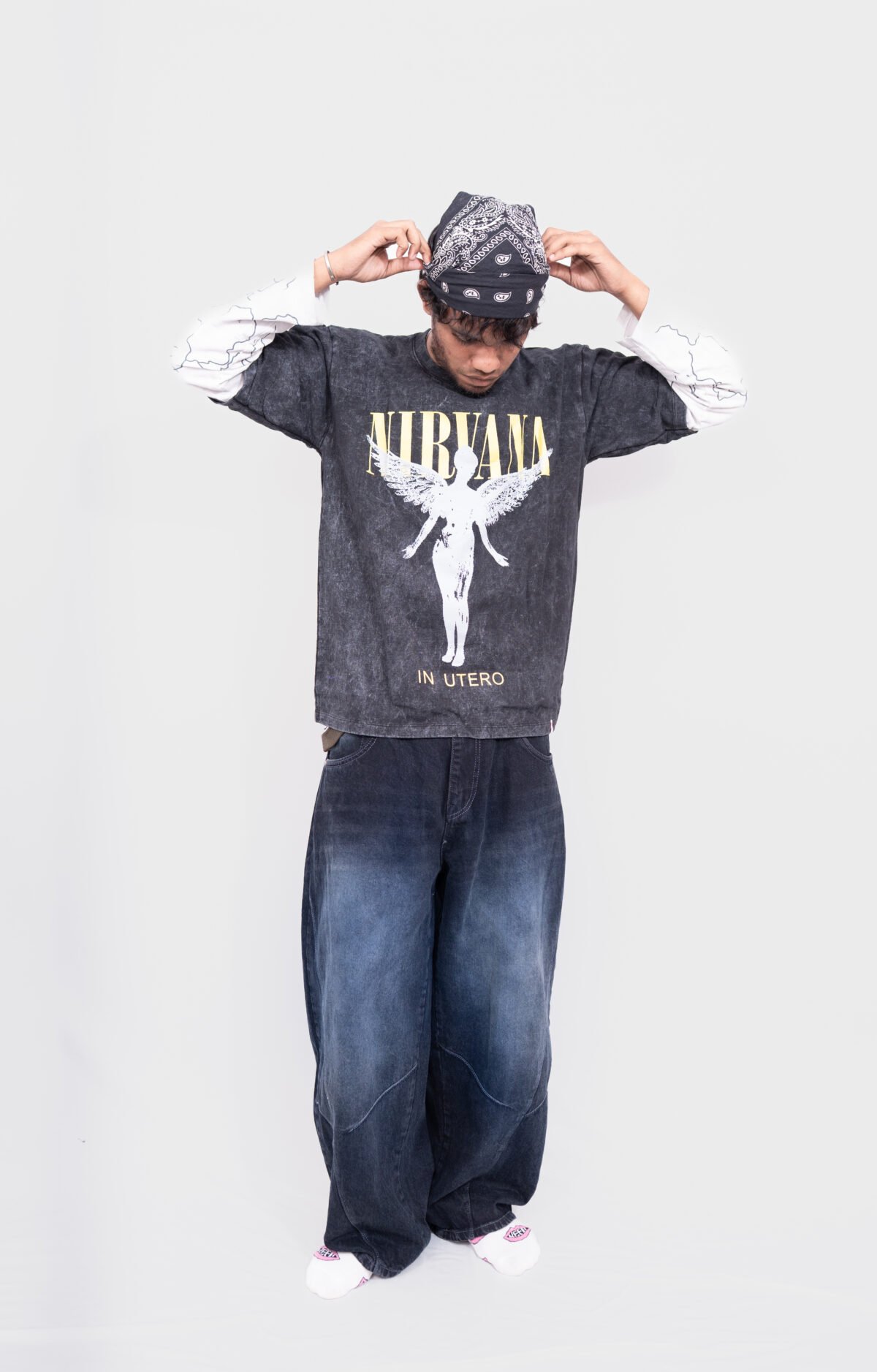 Nirvana “in utero” Double Sleeve Acide Wash Tee