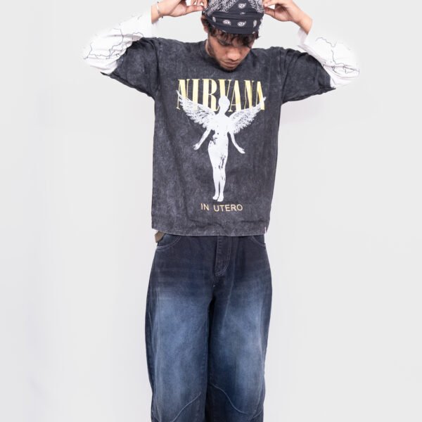 Nirvana “in utero” Double Sleeve Acide Wash Tee