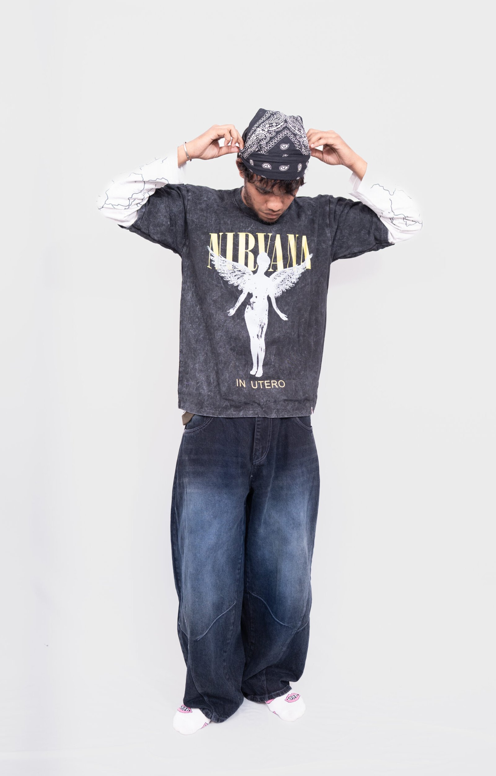 Nirvana “in utero” Double Sleeve Acide Wash Tee